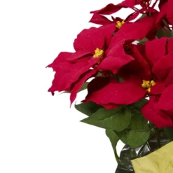 Northlight 20" Red Artificial Christmas Poinsettia With Gold Wrapped Pot