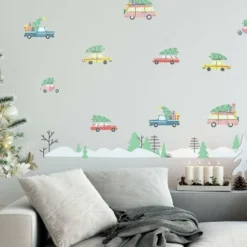 Retro Christmas Cars Peel And Stick Wall Decal - RoomMates