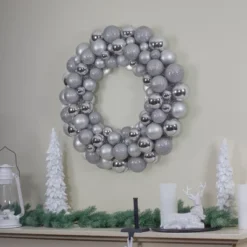 Northlight Silver 3-Finish Shatterproof Ball Ornament Christmas Wreath, 36-Inch