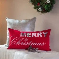 13.5"x25" Oversized Merry Christmas Lumbar Throw Pillow Cover Red - Pillow Perfect -Christmas Decorations GUEST ce4da688 5fe0 4fc1 b892 24b7e54c6855