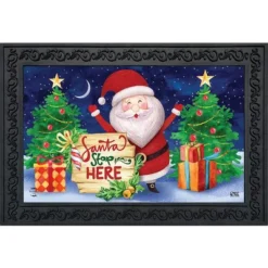 Santa Stop Here Christmas Doormat Presents Holiday 30" X 18" Briarwood Lane