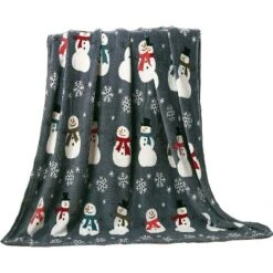 Kate Aurora Ultra Soft & Cozy Christmas Gray Snowman Plush Accent Throw Blanket Cover - 50 In. W X 60 In. L