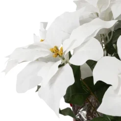 Northlight 22" White Artificial Christmas Poinsettia Flowers With Red Wrapped Base -Christmas Decorations GUEST d26babd3 94a5 4d30 aec4 93fd4590dc8a