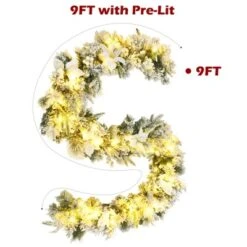 Costway 9ft Pre-lit Snowy Christmas Garland W/ Berries Poinsettia Flowers Timer -Christmas Decorations GUEST d45ed09b 90ac 4b4e 92f6 637b78eae337