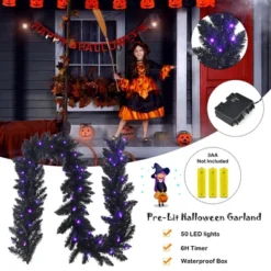 Costway 9ft Pre-lit Christmas Halloween Garland Black W/ 50 Purple LED Lights 17 Costway 9ft Pre-lit Christmas Halloween Garland Black W/ 50 Purple LED Lights -Christmas Decorations GUEST dc2dae97 d0e4 458a 82a2 005518f0bf85