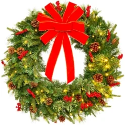 Best Choice Products Pre-Lit Battery Powered Christmas Wreath Decoration W/ PVC Tips, Ribbons -Christmas Decorations GUEST dc512a6e d3f4 4eb1 9c28 186e5f336a0f