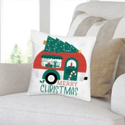Big Dot Of Happiness Camper Christmas - Red And Green Holiday Party Home Decorative Canvas Cushion Case - Throw Pillow Cover - 16 X 16 Inches