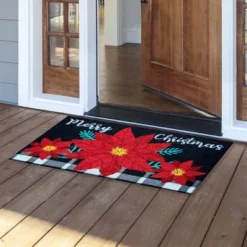 Merry Christmas Poinsettia Coir Doormat 30" X 18" Indoor Outdoor Briarwood Lane