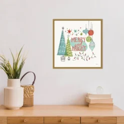 16" X 16" Merry And Bright Christmas Tree Square By Janelle Penner Framed Canvas Wall Art - Amanti Art -Christmas Decorations GUEST e8b40c1e 7d0c 40c1 bccd 827b7d33bf22