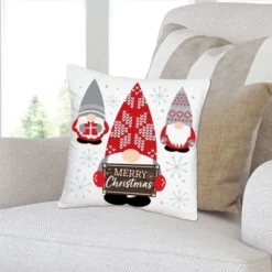 Big Dot Of Happiness Christmas Gnomes - Holiday Party Home Decorative Canvas Cushion Case - Throw Pillow Cover - 16 X 16 Inches
