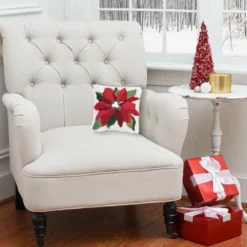 C&F Home 8" X 8" Poinsettia Hooked Petite Christmas Holiday Throw Pillow -Christmas Decorations GUEST ebed6b26 7333 4809 b368 57c7f3696d9c