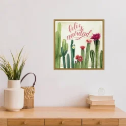 16" X 16" Christmas Cactus I Feliz Navidad By Grace Popp Framed Canvas Wall Art - Amanti Art -Christmas Decorations GUEST eed55c52 6b60 4db9 be54 68ead8c07333