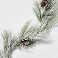 9' Battery Operated Pre-Lit Flocked Long Needle Artificial Pine Christmas Garland Warm White LED Lights - Wondershop™