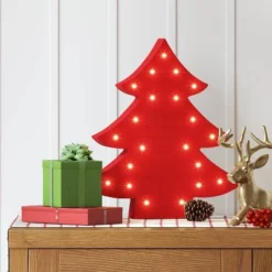 12" Battery Operated Lit Wood Christmas Tree Figurine - Wondershop™ Red