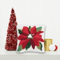 C&F Home 8" X 8" Poinsettia Hooked Petite Christmas Holiday Throw Pillow -Christmas Decorations GUEST fe335f2a d398 484a 8ccd 0b8ae6180143