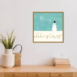 16" X 16" Merry Christmas Snowman By Veronique Charron Framed Canvas Wall Art - Amanti Art -Christmas Decorations GUEST febabda7 e2d3 4b59 8b18 832f53c305f4