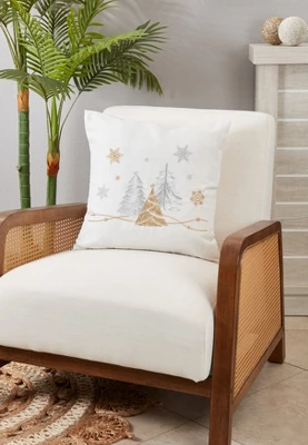 Saro Lifestyle Seasonal Splendor Christmas Trees And Snowflakes Poly Filled Throw Pillow, 18", White 4 Saro Lifestyle Seasonal Splendor Christmas Trees And Snowflakes Poly Filled Throw Pillow, 18", White - Image 2